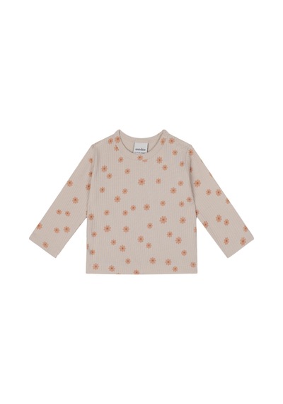 Antebies Bej Kır Çiçekleri Desenli Bambu Kumaş Bel Lastikli Bağcıklı Uzun Kollu Kız Bebek Tshirt Pantolon Set Krem