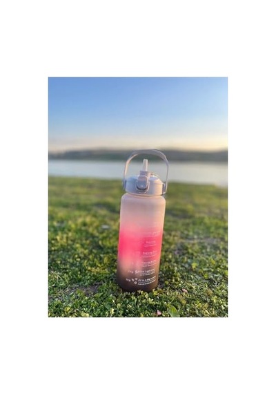 Motivasyonel Su Matarası, 2 Lt Ve 900 Ml, Siyah Pembe, Spor Salon Şişesi Çok Renkli