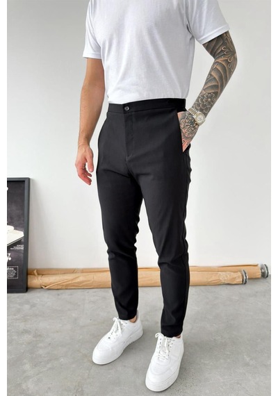Siyah Tensel Kumaş Regular Fit Pantolon