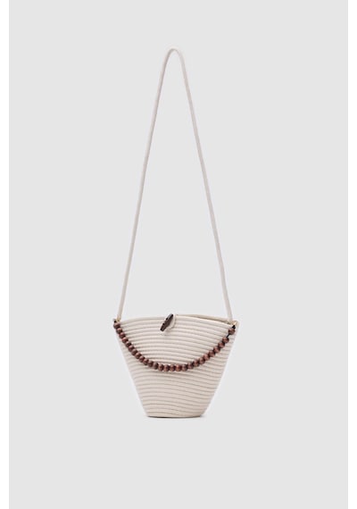 Shule Bags Piccolo Handmade Boncuk Detaylı Hasır Çanta Krem Krem