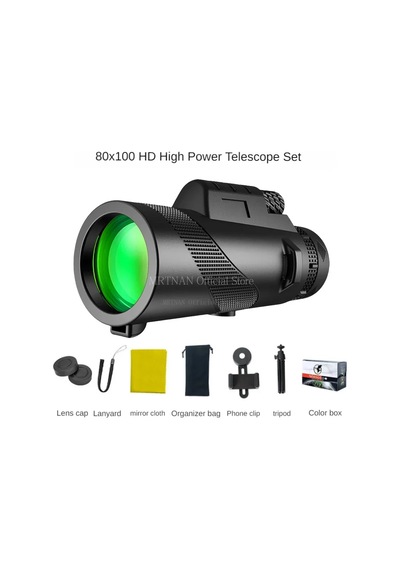 80x100 Hd Monoküler Teleskop 8000m Uzun Menzilli Zoom Bak4 Prizma Teleskop Mavi