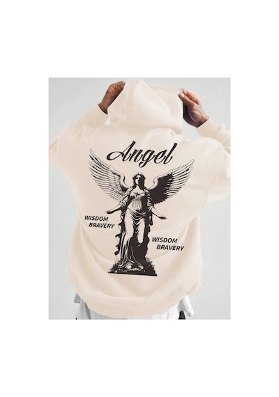 Tarzsokak Manfinity Hypemode Letter & Figure Graphic Kangaroo Pocket Drawstring Hoodie Bej