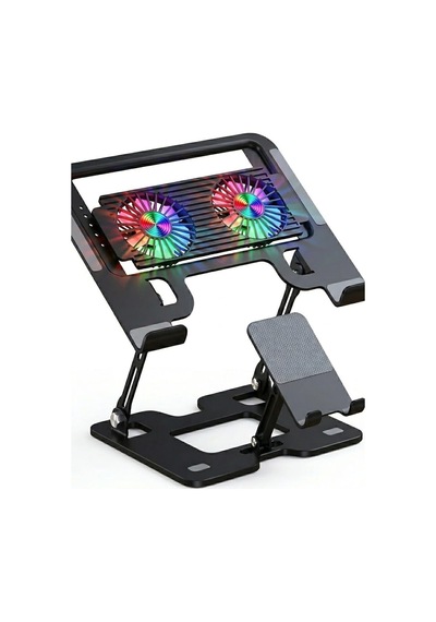 Çift Fanlı Rgb Işıklı Ayarlanabilir Katlanabilir Laptop Standı Ve Soğutucu Ergonomik Alüminyum Notebook Standı