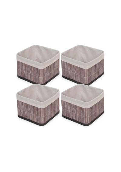 Deconox Bambu Çok Amaçlı Saklama Kutusu Düzenleyici Kare Organizer, Dekoratif Bambu Düzenleyici Gri 20x20x13cm 4 Adet Açık Bej