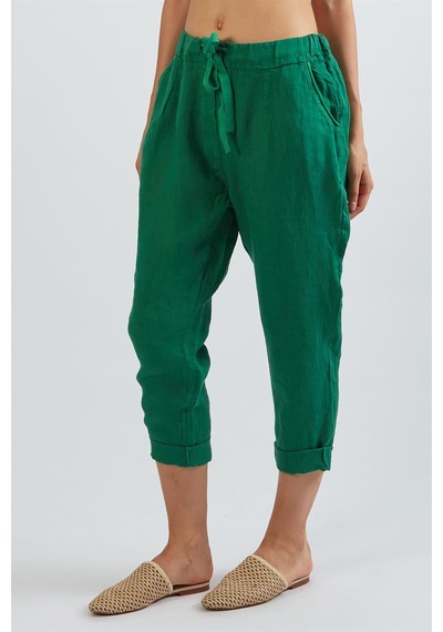 Bohem Stil Kadın Keten Havuç Pantolon-8603 Yeşil