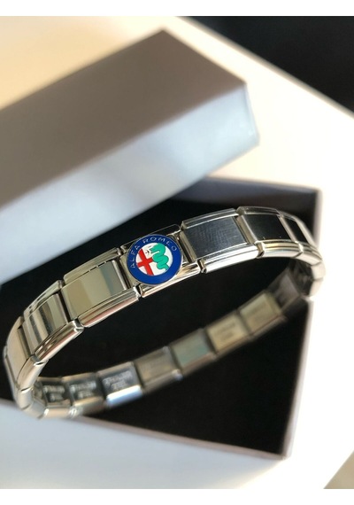 Erkek Kadın Çelik Bileklik - Alfa Romeo Logo Model Italy Nomi Charm Gümüş