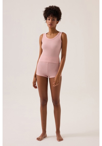 Los Ojos X Ece Pembe Modal Kumaşlı Askılı Şortlu Pijama Takımı Ribbed Pj3 Pembe Pembe