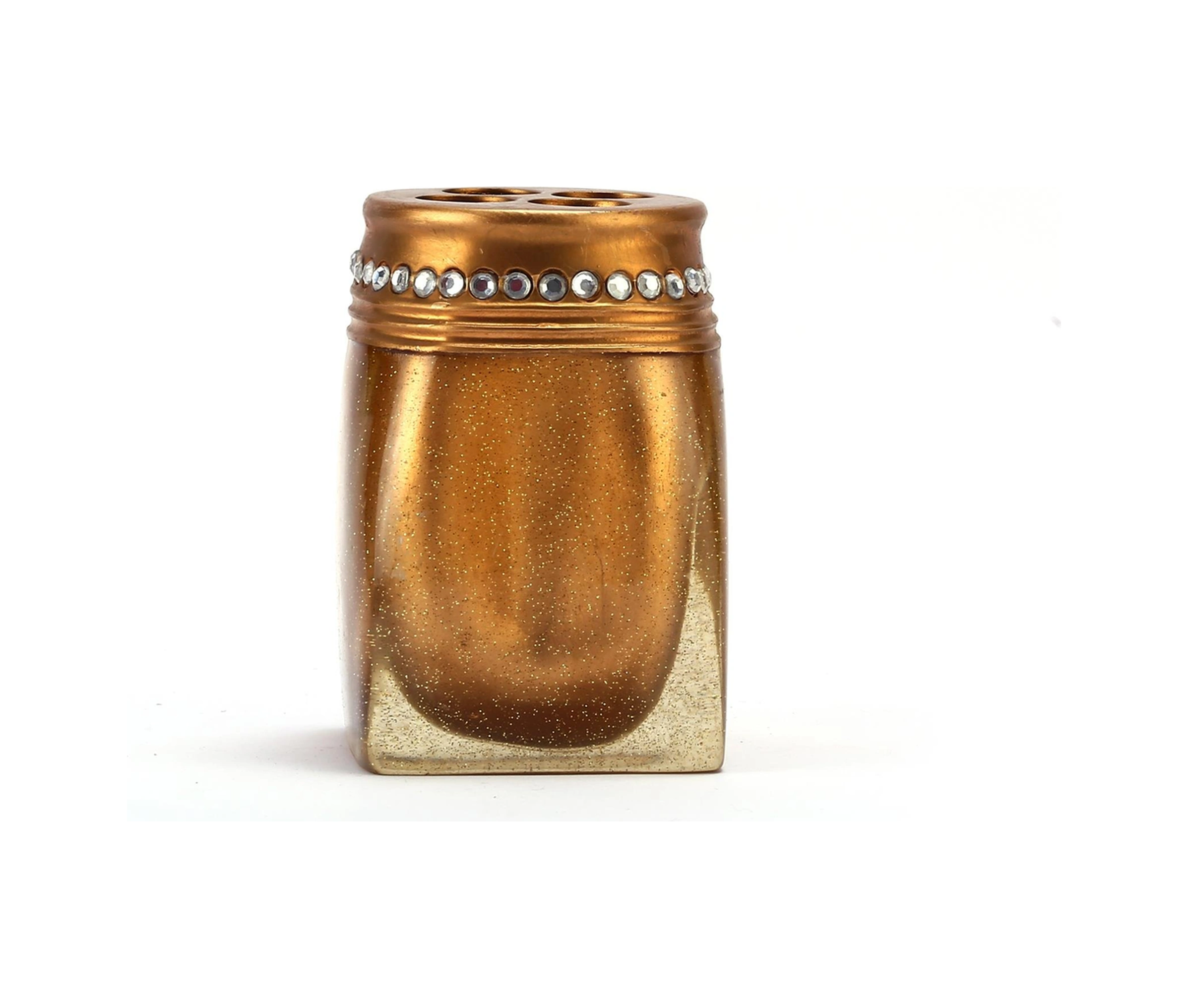 2 Adet Diş Fırçalık Taşlı Altın Poliresin 7x7x10cm Banyo Seti Çok Renkli
