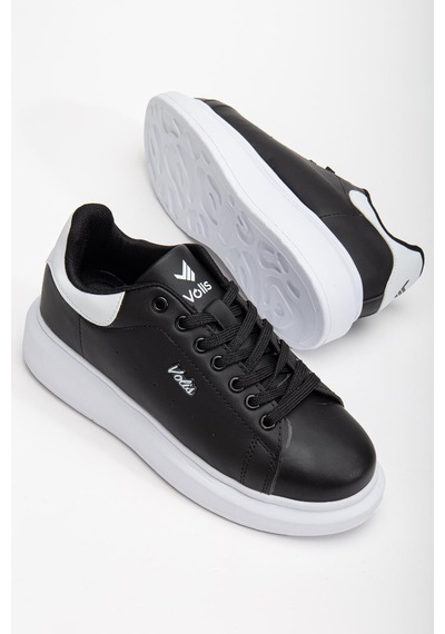 Dilimler Ayakkabı Unisex Spor Ayakkabı Siyah Yüksek Taban Hafif Suni Deri-4156 Siyah