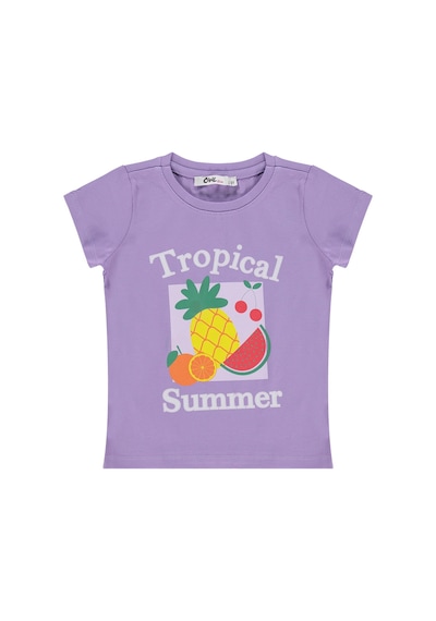 Civil Girls Tropical Baskılı 2-5 Yaş Tişört - Lila Mor