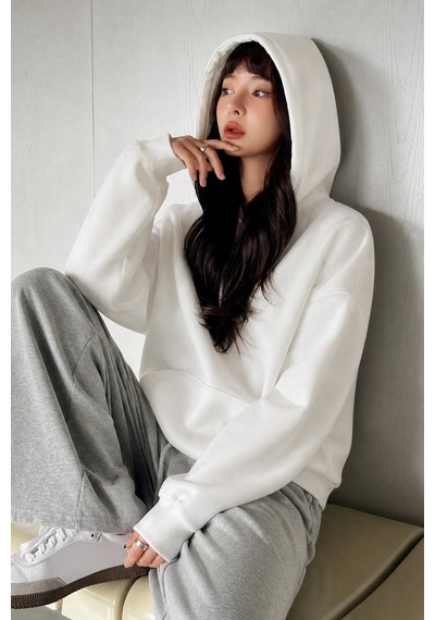 Cool Tarz Kadın Oversize Hoodie Sweatshirt Kapüşonlu Kanguru Cepli Beyaz Beyaz