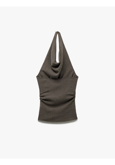 Koton Kolsuz Dokulu Halter Yaka Bluz Vizon 5sak10259ek Vizon