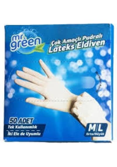 Mr. Green Latex Eldiven M / L Beyaz Beden 50 Adet Gramajlı
