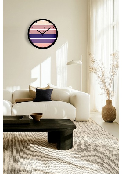 Renkli Çizgili Modern Tasarım Duvar Saati - 30cm - Önü Camlı Siyah Kasa - Sessiz Mekanizma-jh0399 Siyah
