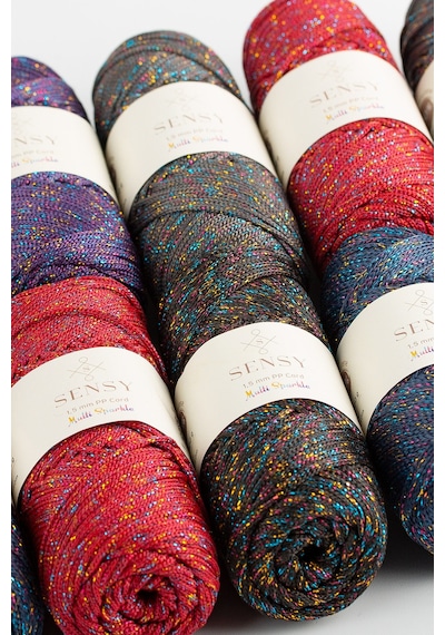 Multi Sparkle Simli Çok Renkli İp 100 Gr Polyester Makrome İpi Lacivert 1,5 Mm - 150 M