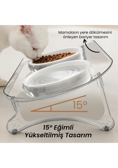 Atapet Çift Kaseli 15 Eğimli Yükseltilmiş Kedi Köpek Mama Kabı