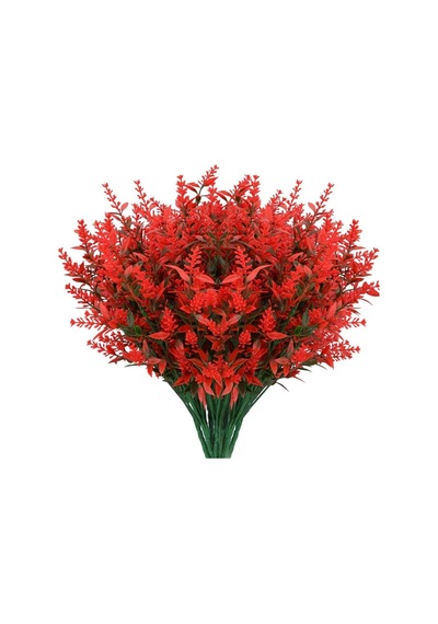6lı Set Yapay Çiçek Kırmızı Lavanta 7 Dallı Plastik Dekoratif Yapay Bitki