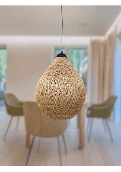 Tek-iş 30 Cm X 36 Cm X 96 Rustik Jüt Halatlı Sarkıt Lamba Avize Keten Ip Başlık Küre Top Sarkıt Avize Damla