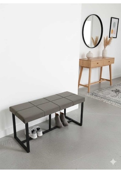 Özcan Metal Siyah Metal Ayaklı Bench Puf Bank Antre Mutfak Salon Yatak Odası Puf Bank 105 40 Kahverengi