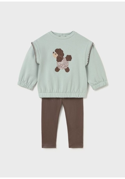 Mayoral Kız Bebek Baskılı Sweatshirt Tayt Takım Kahverengi 2707