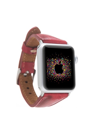 Bouletta Apple Uyumlu  Watch Deri Kordon 38-40-41 MM Ince Kırmızı