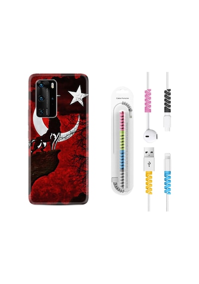 Huawei P40 Pro Kılıf Kablo Koruyuculu Wolf And Moon 2 1381