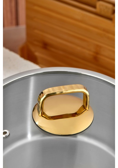 Cooker Bomonti 16 Cm 2 Litre İndüksiyon Uyumlu Paslanmaz Çelik Gold Kulplu Derin Tencere Ckr3467