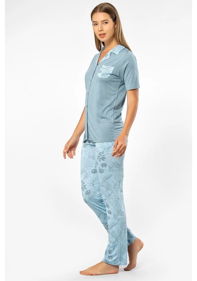 Türen 3376 Kadın Kısa Kollu Gömlek Pijama Takım-mavi Mavi