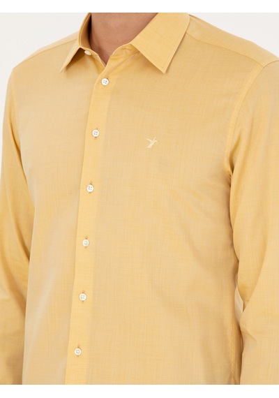 Cacharel Sarı Slim Fit Kaşmir Karışımlı Oxford Gömlek