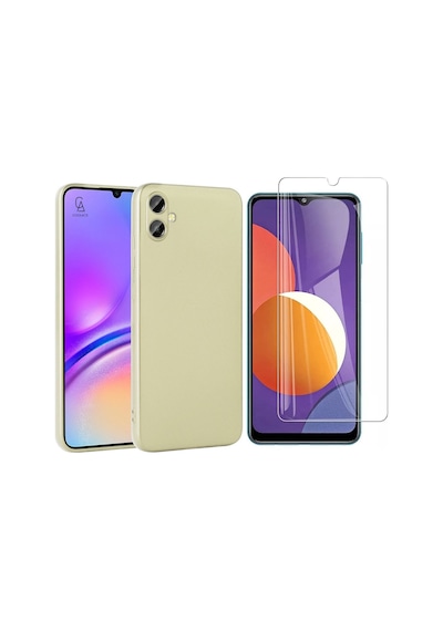 Samsung Galaxy A06 İle Uyumlu Kılıf Soft Yumuşak Telefon Kılıfı Ve Temperli Cam Ekran Koruyucu Gold