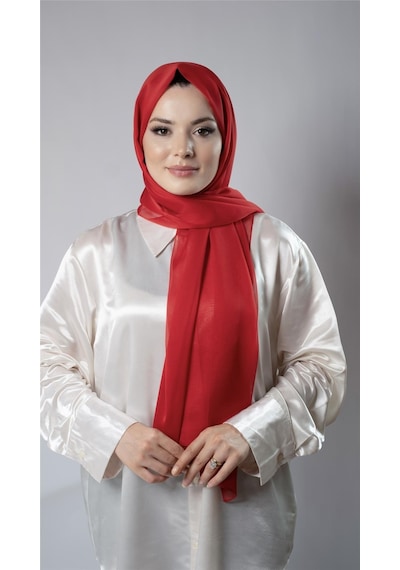 Hürrem Bone Kırmızı Düz Klasik Şal Şifon Kumaş Janjan Abiye 202108 31 Kırmızı