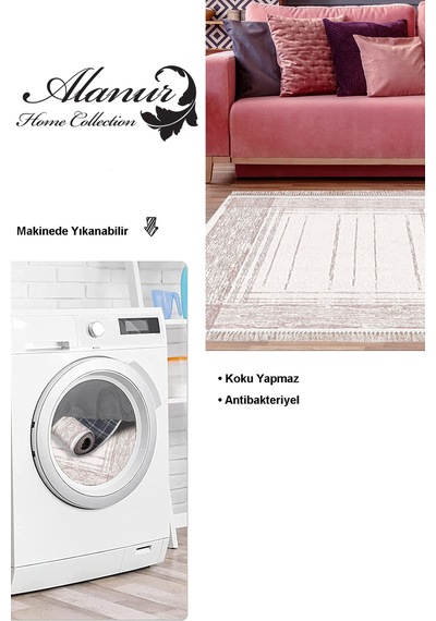 Dekoreko Kaymaz Taban Djt Salon Halısı Star Pamuk Saçaklı Modern M5076 Pembe
