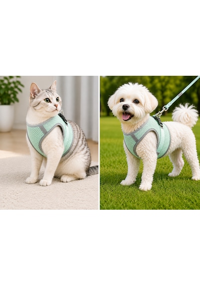 Nefes Alan Kumaş Air Mesh Kedi Köpek Göğüs Tasması Xx Small 28x32 Cm Gri