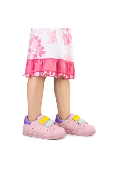 Kiko Kids Oyo İlk Adım Bebe Cırtlı Işıklı Kız Bebek Spor Ayakkabı Pudra - Sarı