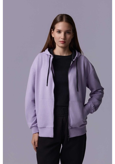 Defys Defy S Kadın Oversize Kapüşonlu Fermuarlı Cepli Sweatshirt Lila - 527346818 Lila