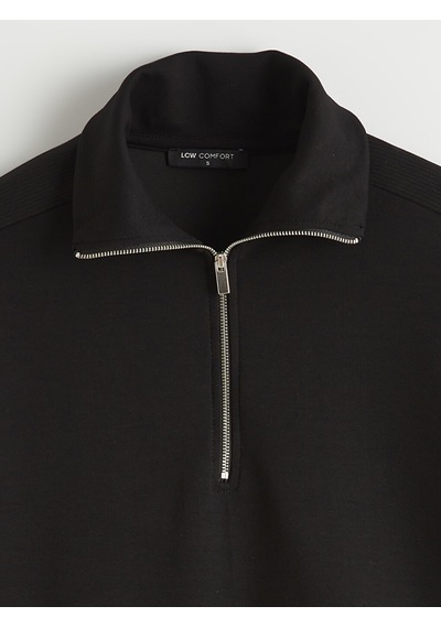 Lcw Comfort Siyah Dik Yaka Kadın Fermuarlı Sweatshirt