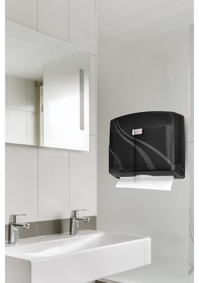 200 Lü Z Katlamalı Kağıt Havluluk Dispanseri Siyah, Banyo Mutfak Duvara Monte Havluluk 200 Yaprak Siyah