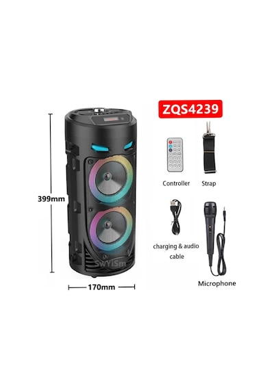 Bluetooth Hoparlör Sd Kart Usb Girişli Mikrofonlu Led Işıklı Şarjlı Kablosuz Speaker