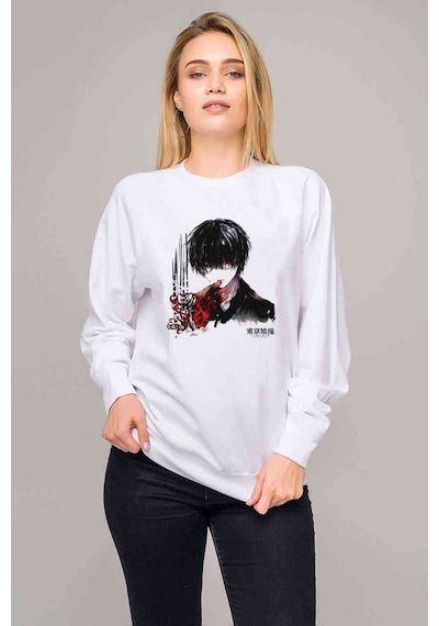 Anime Tokyo Ghoul Anteiku Baskılı Beyaz Kadın Sweatshirt (534610829)