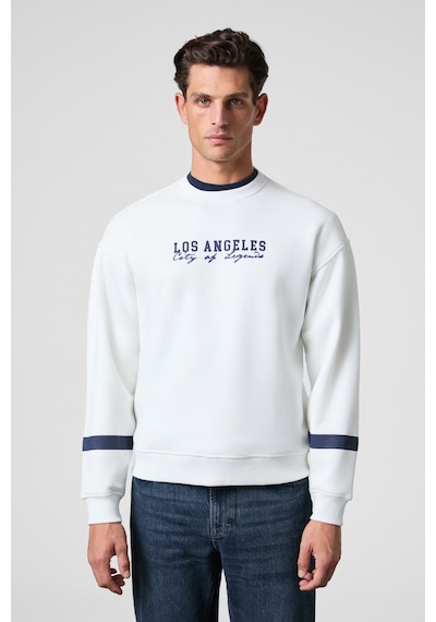 Grimelange Camden Erkek Önü Kolları Ve Sırtı Baskılı Oversize Fit Bisiklet Yaka Beyaz Sweatshirt Beyaz