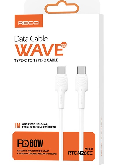 Recci Rtc-n26cc Type-c To Type-c Pd Hızlı Şarj Özellikli Data Ve Şarj Kablosu 60w 1m Beyaz