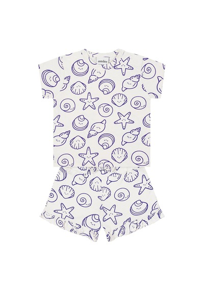Antebies Organik Gots Sertifikalı Mor Neşeli Dostlar Fırfırlı, Bağcıklı Kısa Kollu,bebek Tshirt Şort Takımı