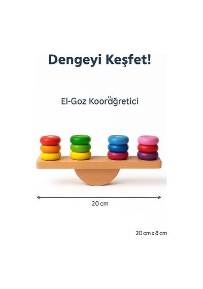 Ahşap Denge Oyunu Renkli Halkalı Eğitici Motor Beceri Ve Koordinasyon Geliştirici