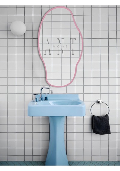 Ant Home Asimetrik 75x40 Cm Konsol Aynası, Dresuar Aynası, Tuvalet Aynası, Holl Aynası, Banyo Aynası Pembe