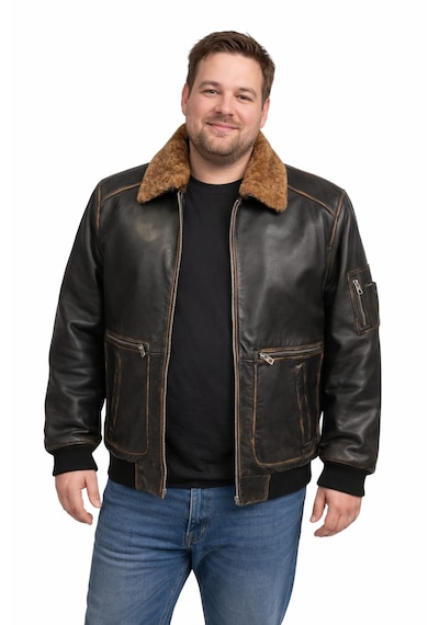 Viamod Leather Büyük Beden Erkek Hakiki Deri Ceket Kürk Yakalı Siyah Premium Pilot Model Gerçek Deri Mont Üretici Garantili