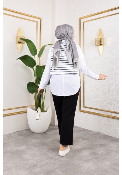 Nevayla Moda Beli Lastikli Keten Pantolon - Siyah / A0104 Siyah
