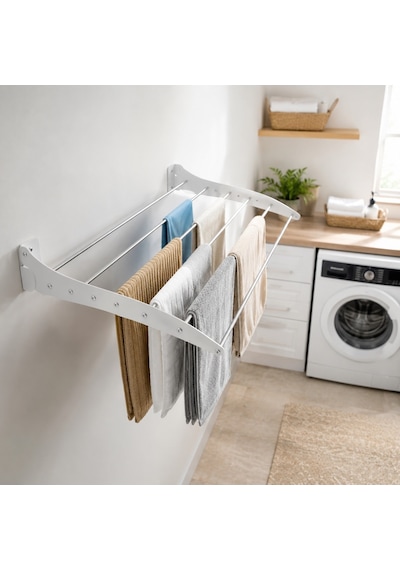 Çamaşır Kurutma Askılığı Katlanır Duvara Monte Balkon Banyo Askılık Duvar Tipi Yer Tasarruflu Çamaşırlık 70 Cm Roma Beyaz