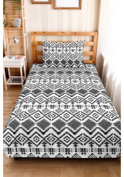 Siyah Geometrik Bohem Genç Odası Tek Kişilik Pike Takımı-beyaz Etnik 160x220cm Kapitone Yatak Örtüsü Kumlu Ada Sırları