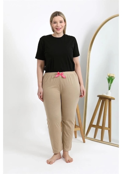 Mtm My The Mall Kadın Pamuklu Büyük Beden Alt Pijama Bej Bej