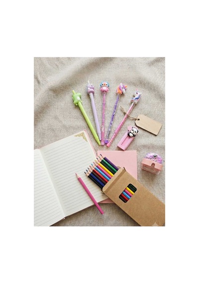 Pembe Unicorn Ve Arkadaşları Boyama Kalemli Doğum Günü Hediye Kırtasiye Seti